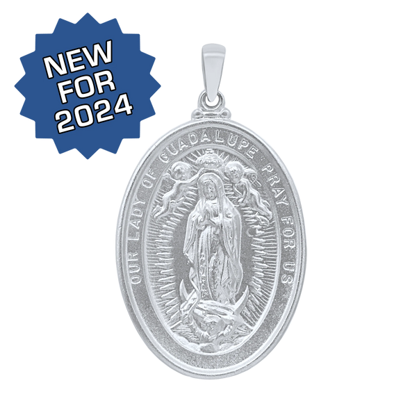 Sterling Silver Oval Our Lady of Guadalupe Medallion (1 3/8 inch)