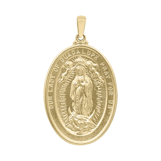 14K Gold Oval Our Lady of Guadalupe Medallion (1 3/8 inch)