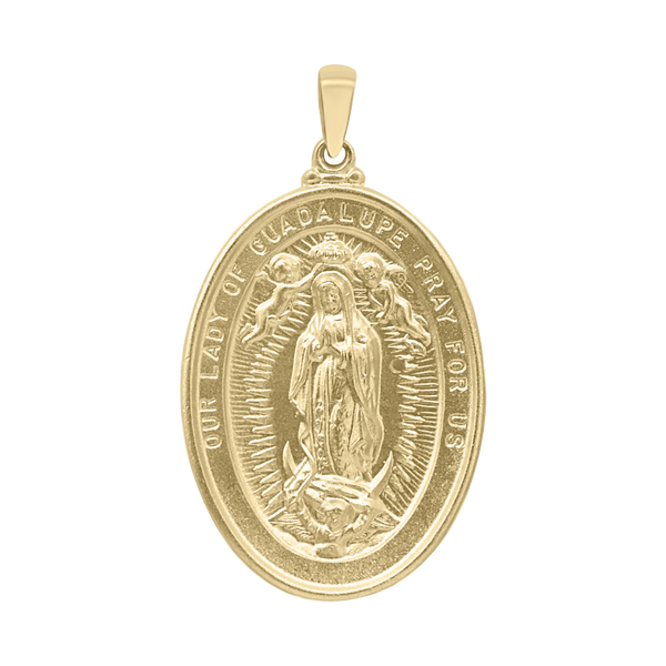 14K Gold Oval Our Lady of Guadalupe Medallion (1 3/8 inch)