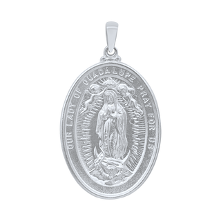 Sterling Silver Oval Our Lady of Guadalupe Medallion (1 3/8 inch)