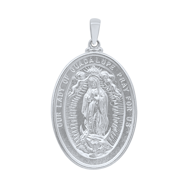 Sterling Silver Oval Our Lady of Guadalupe Medallion (1 3/8 inch)