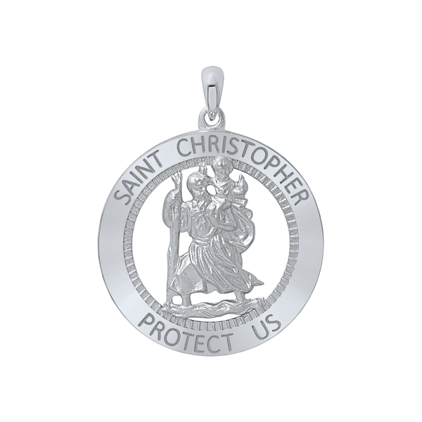 Sterling Silver Round Saint Christopher Medallion (1 1/4 inch - 1 1/2 inch)