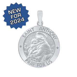 Sterling Silver Round Saint Anthony Medallion (5/8 inch - 1 inch)