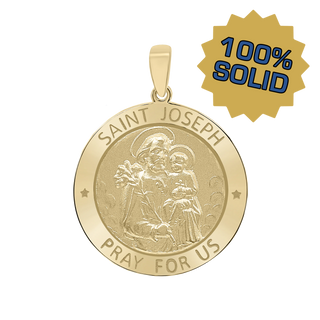14K Gold Round Saint Joseph Medallion (3/4 inch)