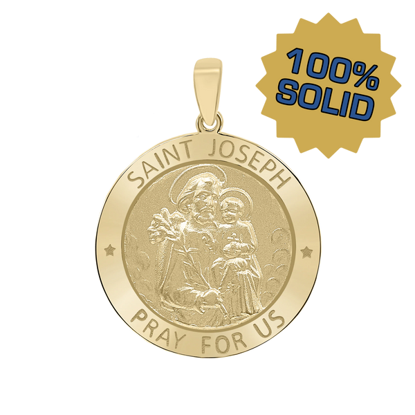 14K Gold Round Saint Joseph Medallion (5/8 inch - 1 inch)