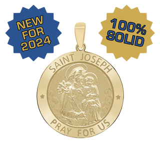 14K Gold Round Saint Joseph Medallion (5/8 inch - 1 inch)