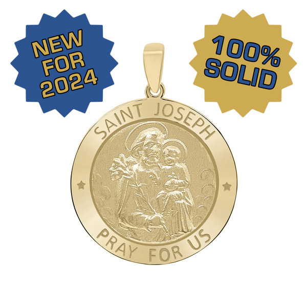 14K Gold Round Saint Joseph Medallion (5/8 inch - 1 inch)