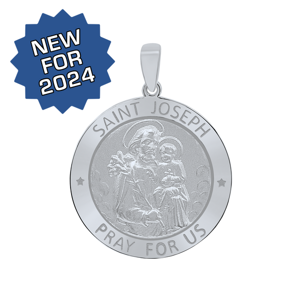 Sterling Silver Round Saint Joseph Medallion (5/8 inch - 1 inch)