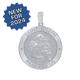 Sterling Silver Round Saint Joseph Medallion (5/8 inch - 1 inch)