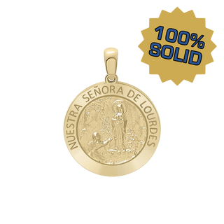 14K Gold Round Nuestra Señora de Lourdes Medallion (3/4 inch)