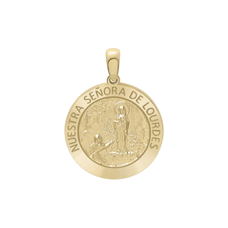 14K Gold Round Nuestra Señora de Lourdes Medallion (3/4 inch)