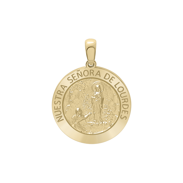 14K Gold Round Nuestra Señora de Lourdes Medallion (3/4 inch)