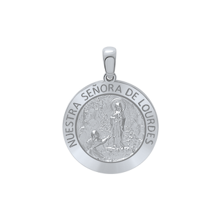 Sterling Silver Round Nuestra Señora de Lourdes Medallion (3/4 inch)