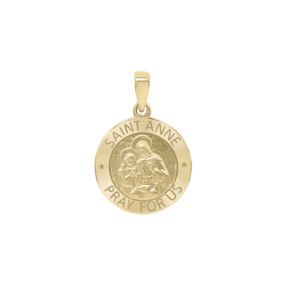 14K Gold Round Saint Anne Medallion (5/8 inch - 1 inch)