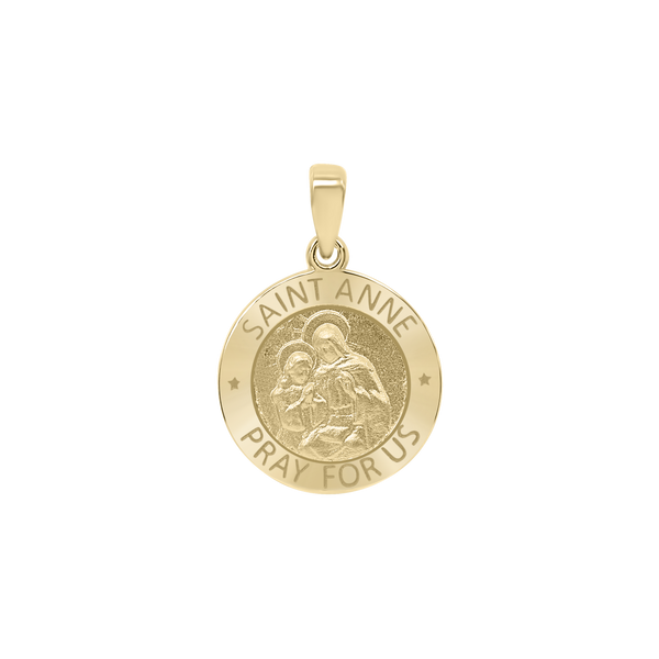 14K Gold Round Saint Anne Medallion (5/8 inch - 1 inch)