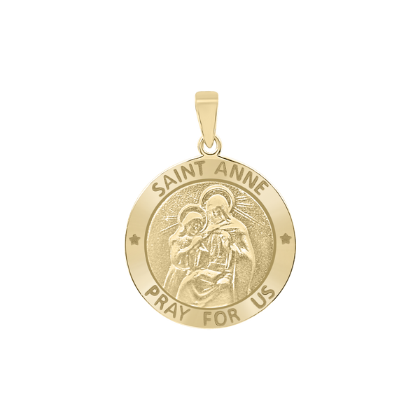 14K Gold Round Saint Anne Medallion (5/8 inch - 1 inch)