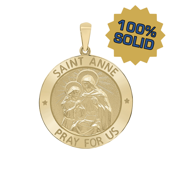 14K Gold Round Saint Anne Medallion (5/8 inch - 1 inch)