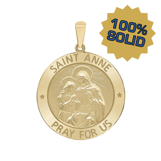 14K Gold Round Saint Anne Medallion (5/8 inch - 1 inch)