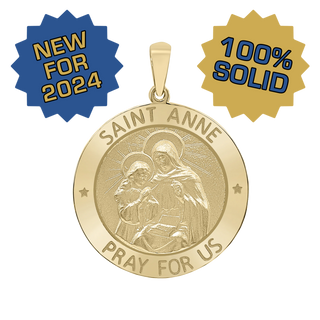 14K Gold Round Saint Anne Medallion (5/8 inch - 1 inch)