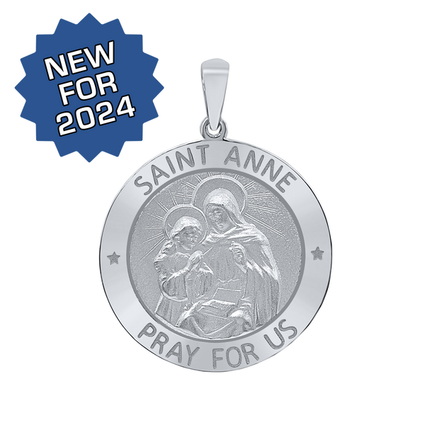 Sterling Silver Round Saint Anne Medallion (5/8 inch - 1 inch)