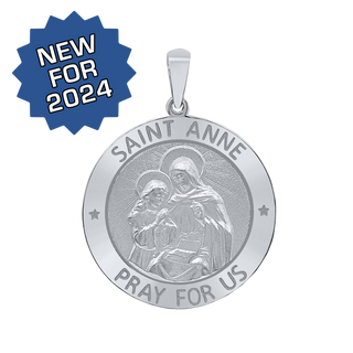 Sterling Silver Round Saint Anne Medallion (5/8 inch - 1 inch)