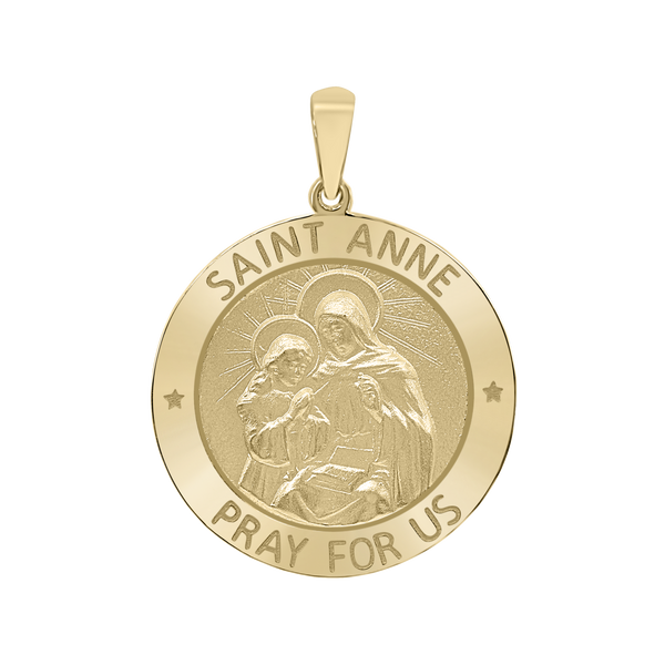 14K Gold Round Saint Anne Medallion (5/8 inch - 1 inch)