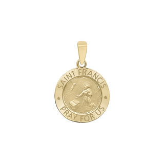 14K Gold Round Saint Francis Medallion (5/8 inch - 1 inch)