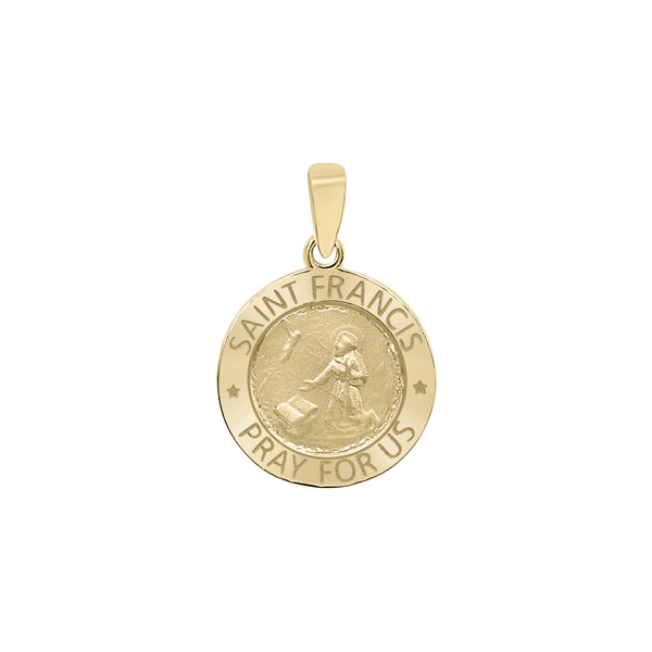 14K Gold Round Saint Francis Medallion (5/8 inch - 1 inch)