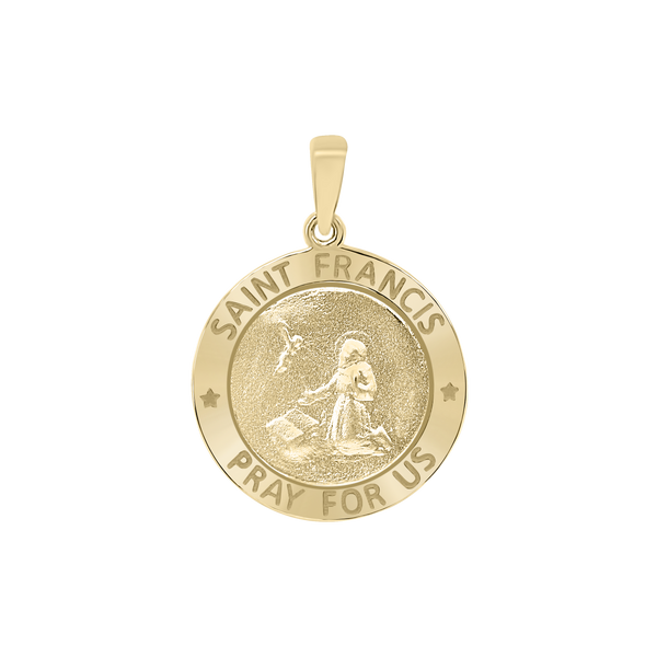 14K Gold Round Saint Francis Medallion (5/8 inch - 1 inch)