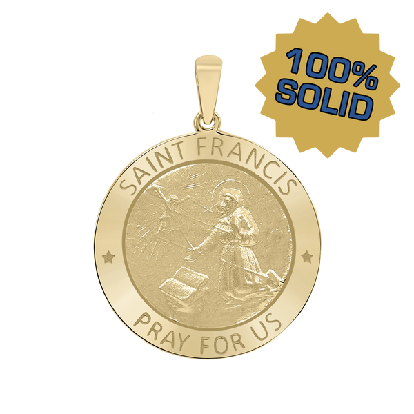 14K Gold Round Saint Francis Medallion (5/8 inch - 1 inch)