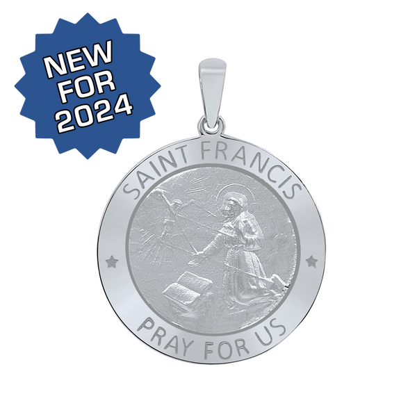 Sterling Silver Round Saint Francis Medallion (5/8 inch - 1 inch)