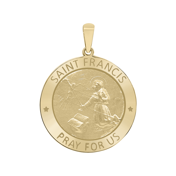 14K Gold Round Saint Francis Medallion (5/8 inch - 1 inch)