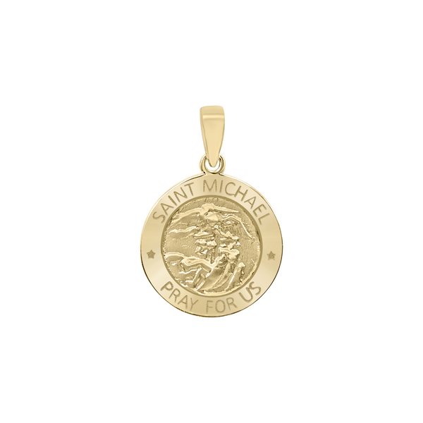 14K Gold Round Saint Michael Medallion (5/8 inch - 1 inch)