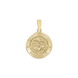 14K Gold Round Saint Michael Medallion (5/8 inch - 1 inch)