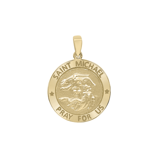 14K Gold Round Saint Michael Medallion (3/4 inch)