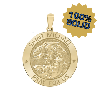 14K Gold Round Saint Michael Medallion (5/8 inch - 1 inch)