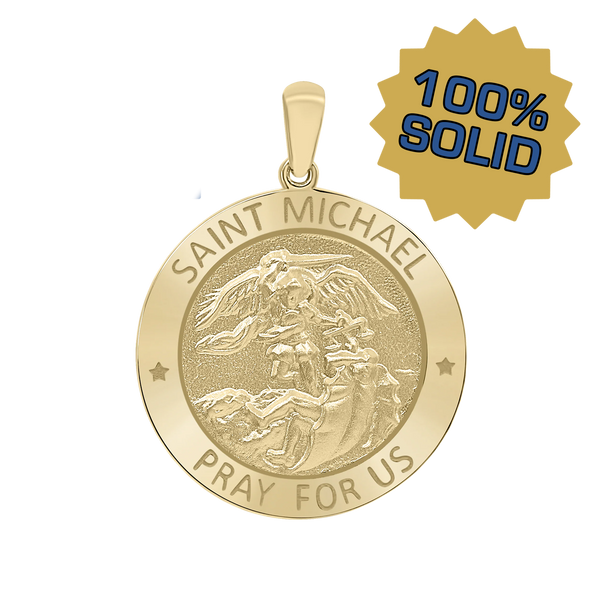 14K Gold Round Saint Michael Medallion (5/8 inch - 1 inch)