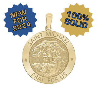 14K Gold Round Saint Michael Medallion (5/8 inch - 1 inch)