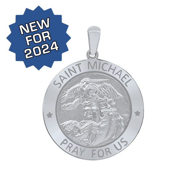 Sterling Silver Round Saint Michael Medallion (5/8 inch - 1 inch)