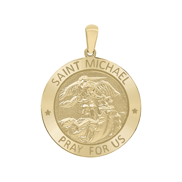 14K Gold Round Saint Michael Medallion (5/8 inch - 1 inch)