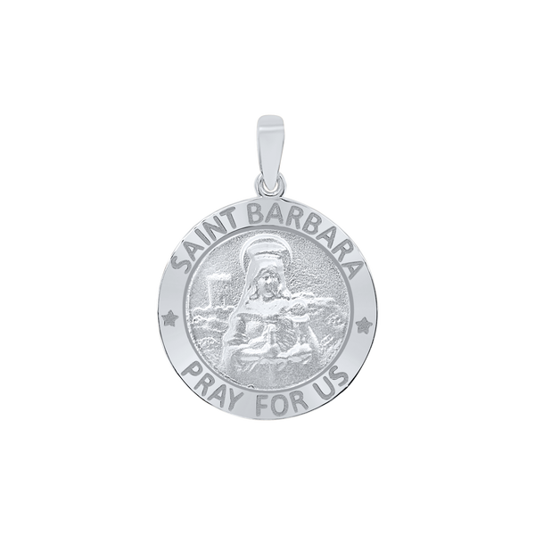 Sterling Silver Round Saint Barbara Medallion (5/8 inch - 1 inch)