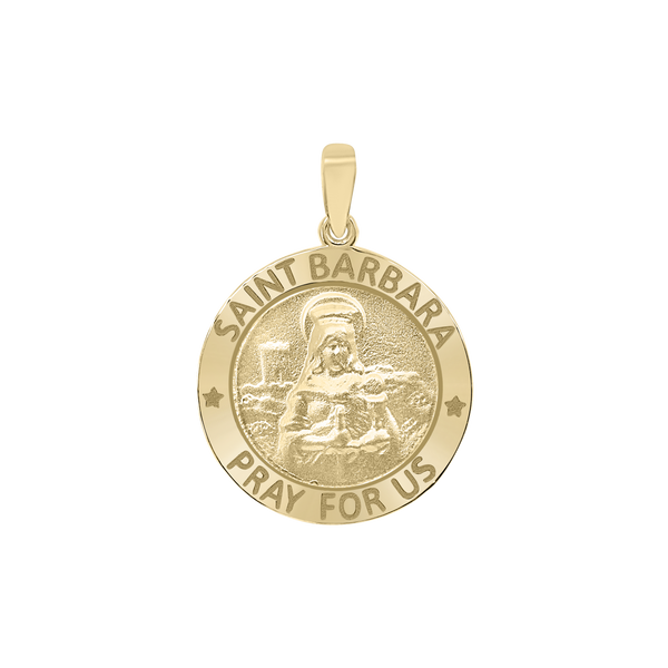 14K Gold Round Saint Barbara Medallion (5/8 inch - 1 inch)