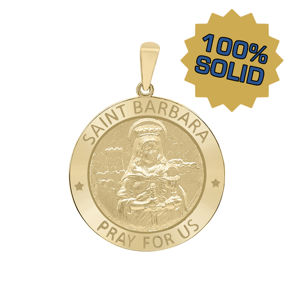 14K Gold Round Saint Barbara Medallion (5/8 inch - 1 inch)