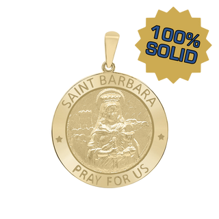 14K Gold Round Saint Barbara Medallion (5/8 inch - 1 inch)