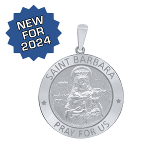 Sterling Silver Round Saint Barbara Medallion (5/8 inch - 1 inch)