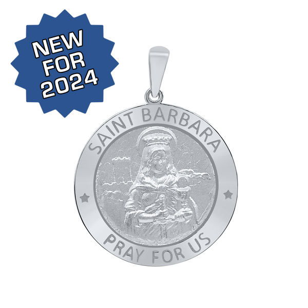 Sterling Silver Round Saint Barbara Medallion (5/8 inch - 1 inch)