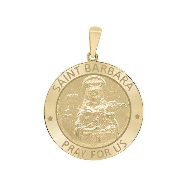 14K Gold Round Saint Barbara Medallion (5/8 inch - 1 inch)