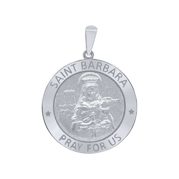 Sterling Silver Round Saint Barbara Medallion (5/8 inch - 1 inch)