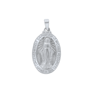 Sterling Silver 3D Oval Miraculous Framed Medallion (7/8 inch - 1 3/8 inch)