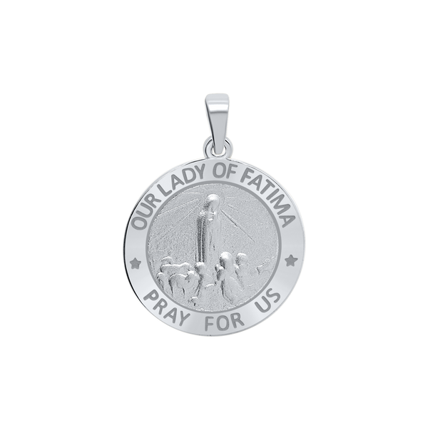 Sterling Silver Round Our Lady of Fatima Medallion (3/4 inch)